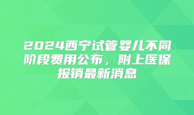 2024西宁试管婴儿不同阶段费用公布，附上医保报销最新消息
