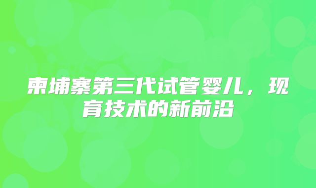 柬埔寨第三代试管婴儿,现育技术的新前沿