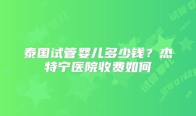泰国试管婴儿多少钱？杰特宁医院收费如何