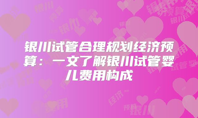 银川试管合理规划经济预算：一文了解银川试管婴儿费用构成