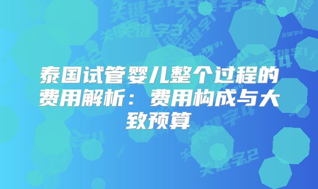 泰国试管婴儿整个过程的费用解析:费用构成与大致预算