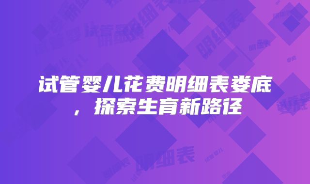 试管婴儿花费明细表娄底,探索生育新路径