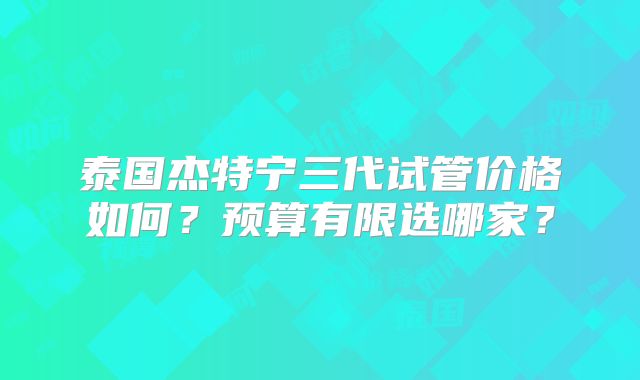 泰国杰特宁三代试管价格如何？预算有限选哪家？