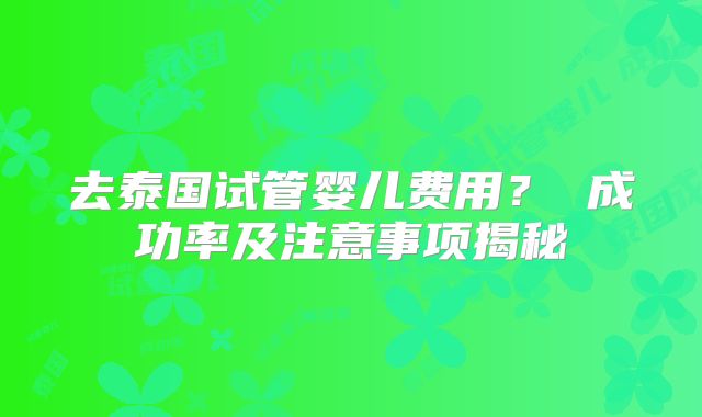 去泰国试管婴儿费用? 成功率及注意事项揭秘