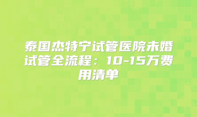 泰国杰特宁试管医院未婚试管全流程：10-15万费用清单
