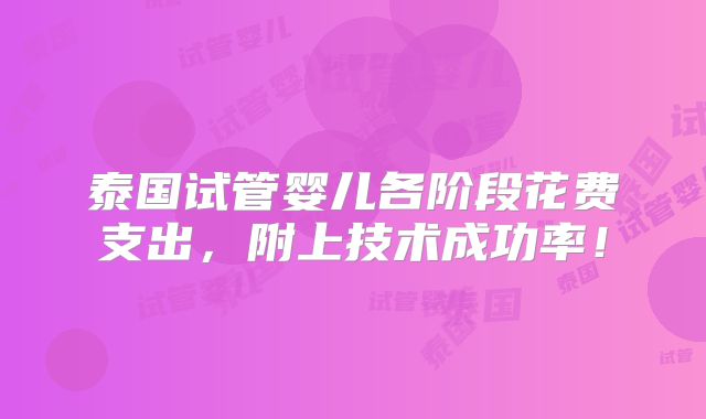 泰国试管婴儿各阶段花费支出，附上技术成功率！