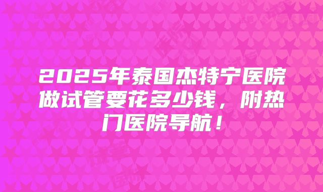 2025年泰国杰特宁医院做试管要花多少钱，附热门医院导航！