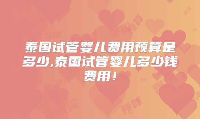 泰国试管婴儿费用预算是多少,泰国试管婴儿多少钱费用！