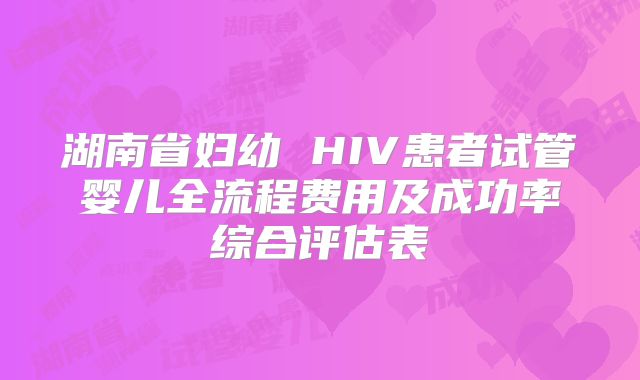 湖南省妇幼 HIV患者试管婴儿全流程费用及成功率综合评估表