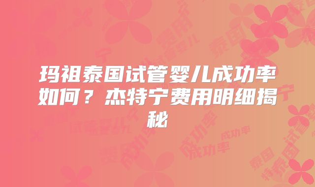 玛祖泰国试管婴儿成功率如何？杰特宁费用明细揭秘