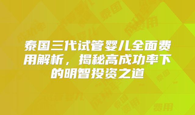 泰国三代试管婴儿全面费用解析，揭秘高成功率下的明智投资之道