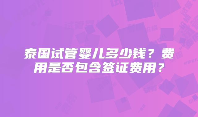 泰国试管婴儿多少钱？费用是否包含签证费用？