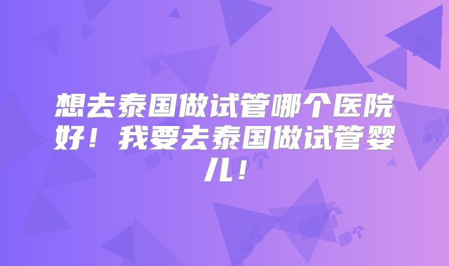想去泰国做试管哪个医院好！我要去泰国做试管婴儿！