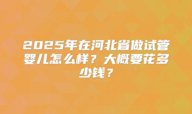 2025年在河北省做试管婴儿怎么样？大概要花多少钱？