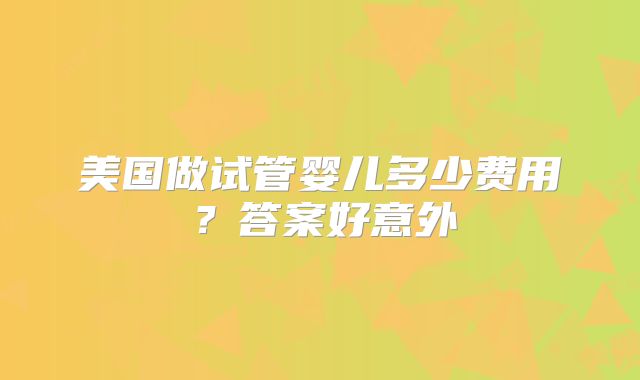 美国做试管婴儿多少费用？答案好意外