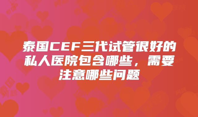 泰国CEF三代试管很好的私人医院包含哪些，需要注意哪些问题