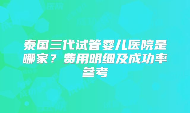 泰国三代试管婴儿医院是哪家？费用明细及成功率参考