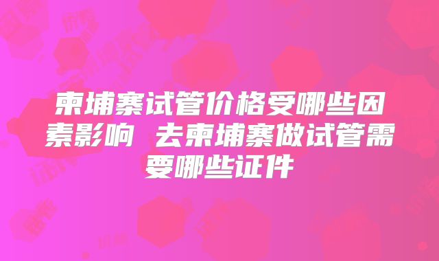 柬埔寨试管价格受哪些因素影响 去柬埔寨做试管需要哪些证件