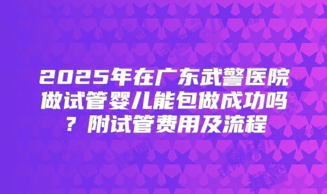 2025年在广东武警医院做试管婴儿能包做成功吗?附试管费用及流程
