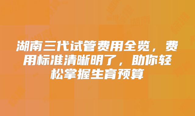 湖南三代试管费用全览，费用标准清晰明了，助你轻松掌握生育预算