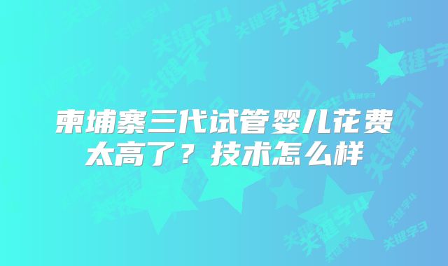 柬埔寨三代试管婴儿花费太高了?技术怎么样