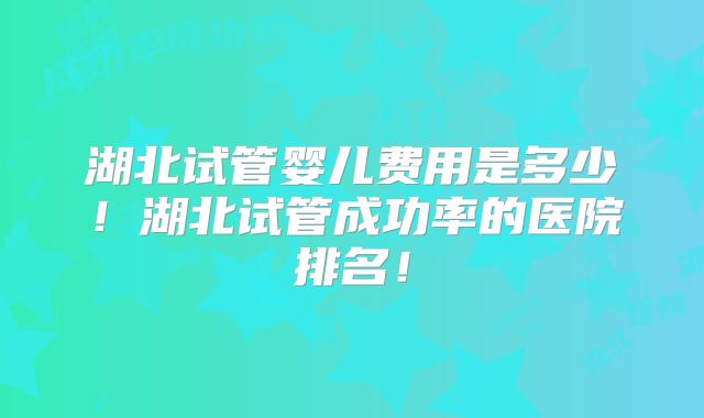 湖北试管婴儿费用是多少!湖北试管成功率的医院排名!
