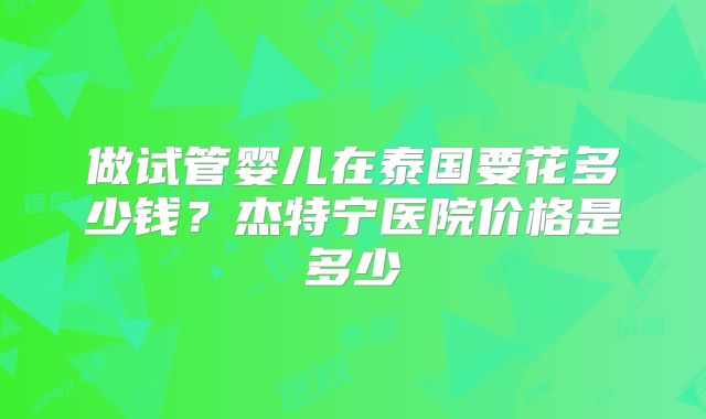 做试管婴儿在泰国要花多少钱？杰特宁医院价格是多少