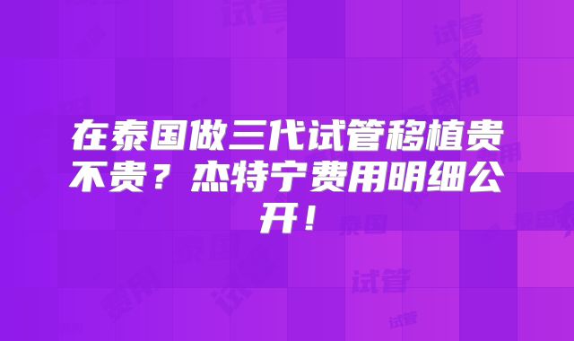 在泰国做三代试管移植贵不贵?杰特宁费用明细公开!