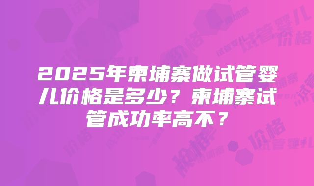 2025年柬埔寨做试管婴儿价格是多少?柬埔寨试管成功率高不?