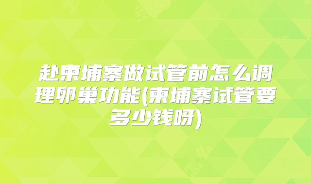 赴柬埔寨做试管前怎么调理卵巢功能(柬埔寨试管要多少钱呀)