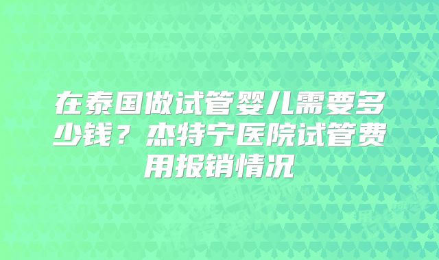 在泰国做试管婴儿需要多少钱？杰特宁医院试管费用报销情况