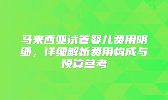 马来西亚试管婴儿费用明细，详细解析费用构成与预算参考