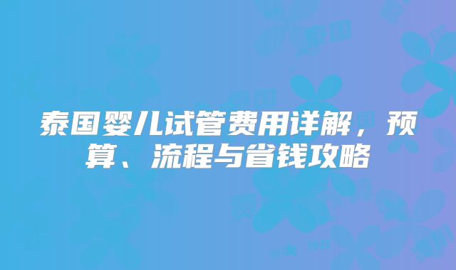 泰国婴儿试管费用详解，预算、流程与省钱攻略