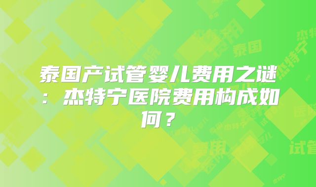 泰国产试管婴儿费用之谜：杰特宁医院费用构成如何？