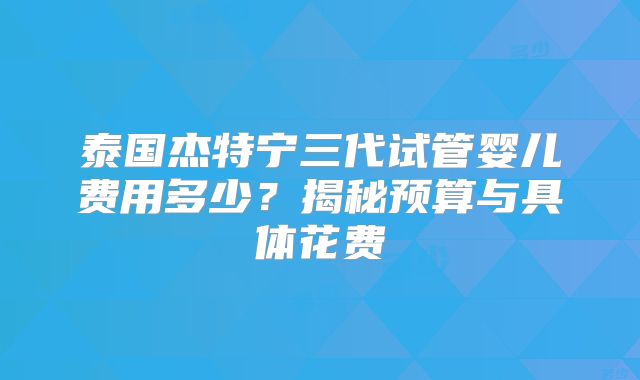泰国杰特宁三代试管婴儿费用多少？揭秘预算与具体花费