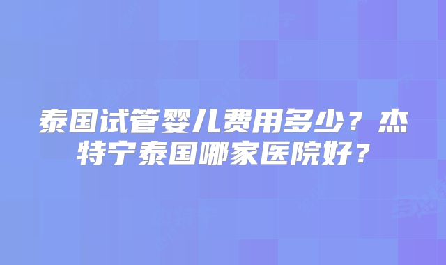 泰国试管婴儿费用多少？杰特宁泰国哪家医院好？