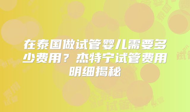在泰国做试管婴儿需要多少费用？杰特宁试管费用明细揭秘