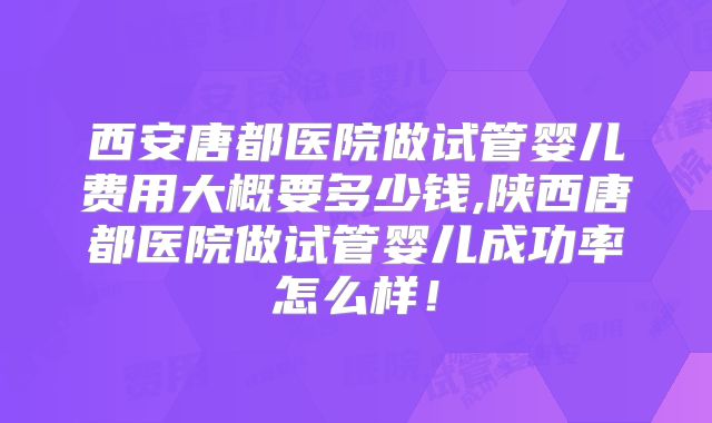 西安唐都医院做试管婴儿费用大概要多少钱,陕西唐都医院做试管婴儿成功率怎么样!