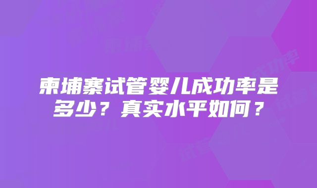 柬埔寨试管婴儿成功率是多少？真实水平如何？