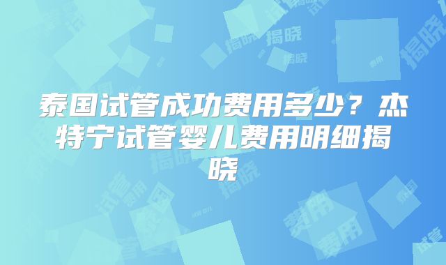 泰国试管成功费用多少?杰特宁试管婴儿费用明细揭晓