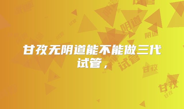 甘孜无阴道能不能做三代试管，