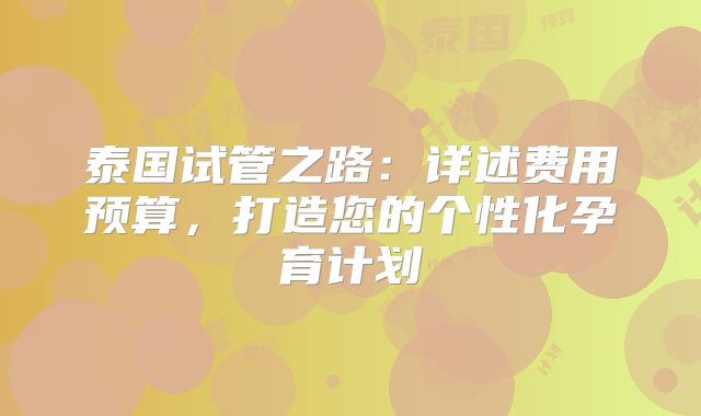 泰国试管之路：详述费用预算，打造您的个性化孕育计划