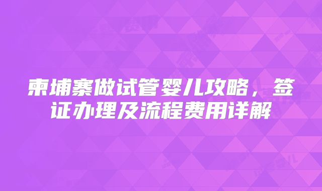 柬埔寨做试管婴儿攻略，签证办理及流程费用详解