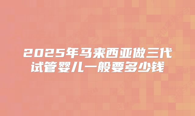 2025年马来西亚做三代试管婴儿一般要多少钱