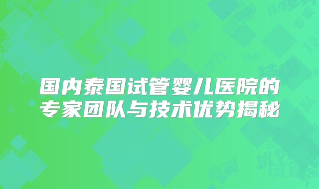国内泰国试管婴儿医院的专家团队与技术优势揭秘