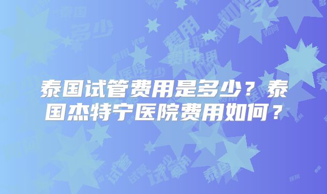 泰国试管费用是多少?泰国杰特宁医院费用如何?