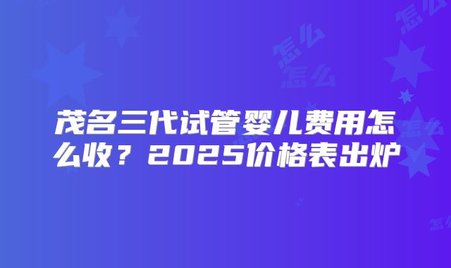 茂名三代试管婴儿费用怎么收？2025价格表出炉