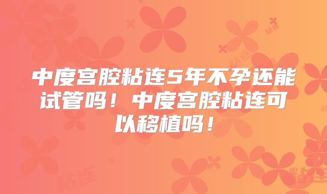 中度宫腔粘连5年不孕还能试管吗！中度宫腔粘连可以移植吗！