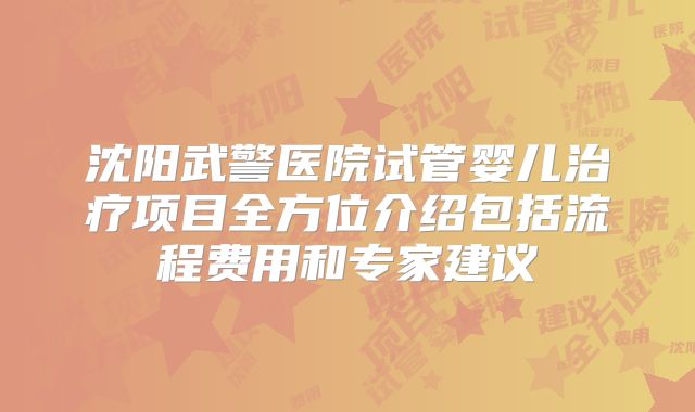 沈阳武警医院试管婴儿治疗项目全方位介绍包括流程费用和专家建议