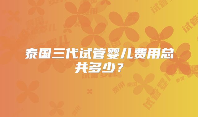 泰国三代试管婴儿费用总共多少？